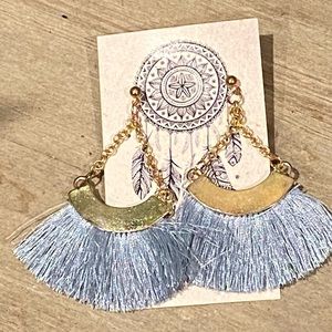 Gray Tassel Earrings with Gold Chain